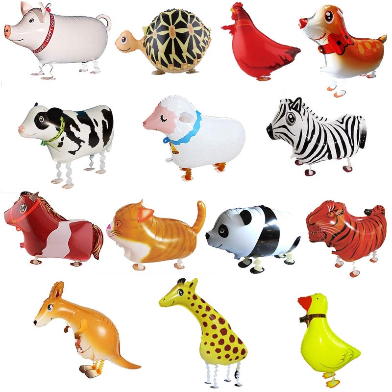 SOTOGO 14 Pieces Walking Animal Balloons Pet Balloons Farm Animal Balloon Toys Air Walkers for Kids Gift Birthday Party Decor - Image 1